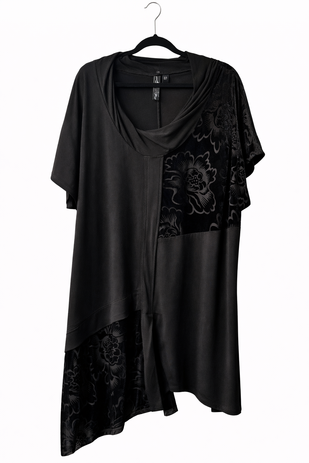 🖤 Taking Shape Black Velvet Panel Tunic Top Plus Size M 18-20 Asymmetric Hem 🖤