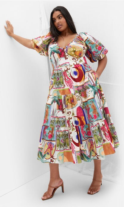 City Chic Simona Print Cotton Dress Size 20 L As New Stunning  ⭐RRP $160 ⭐