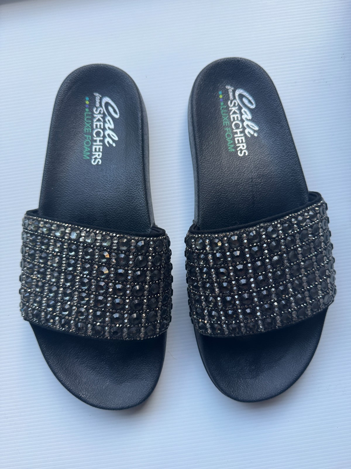 Skechers Cali Everyday Glam Black diamanté Slides US 10 New without Box RRP $80