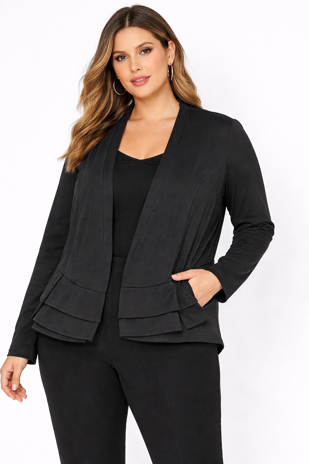 City Chic Peplum Cropped Blazer Black Plus Size L 20 New RRP $100