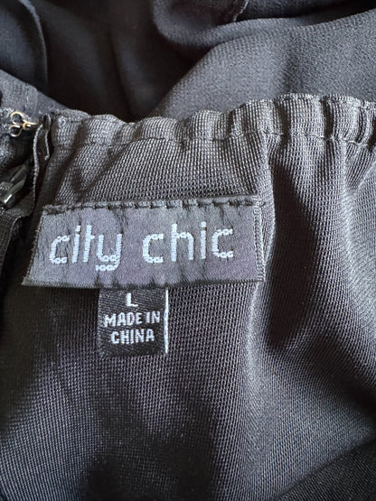 City Chic Black Halter Dress High Low Chiffon Layered Evening Plus Size L 20