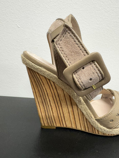 MIMCO All Leather Flatform Wedge Heels Sandals - Tan - EU 40 / AU 9 As New
