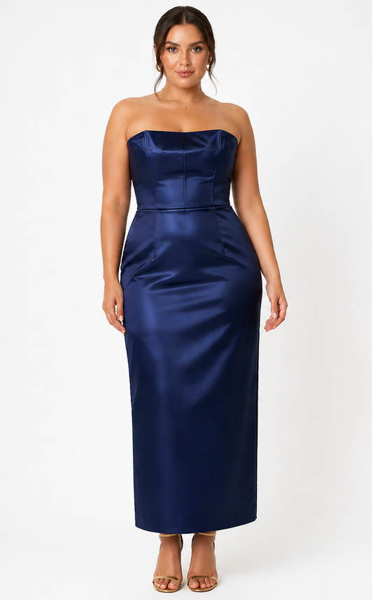 Strapless Satin Long Dress Navy Womens Size 18 As New Formal Evening Party