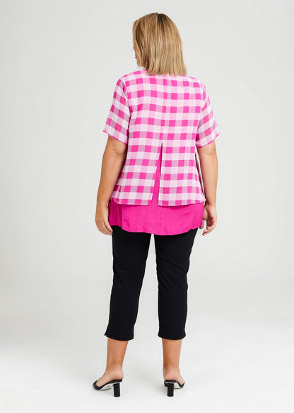 Taking Shape Pink & White Check Overlay Luxe Top Size 12 Plus BNWT RRP$169