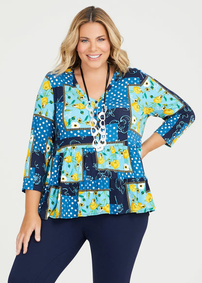Taking Shape Natural Mix Media Top Plus Size Women’s V Neck Tiered Plus Size 12