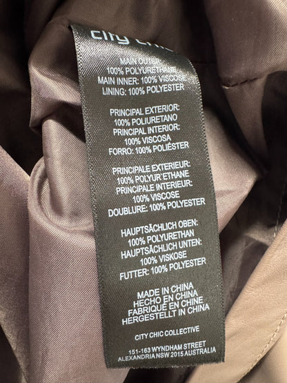 City Chic Skirt Plus Size XL 22 Tan Faux Leather Button Front Fully Lined As New