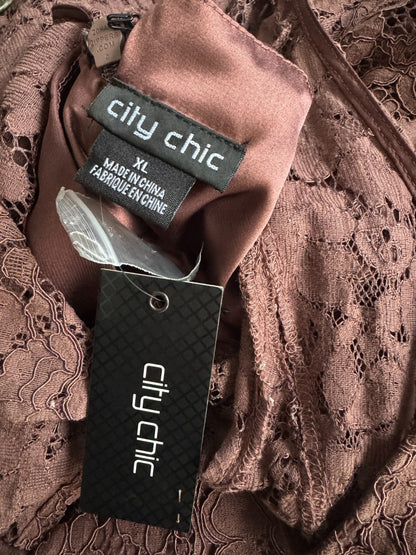 CITY CHIC Sienna Dress in Mocha Brown Plus Size XL/22 NWT [RRP $159.95]