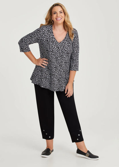 Taking Shape Mini Spot 3/4 Sleeve Natural Top Black/White Print Size 24 NEW $99