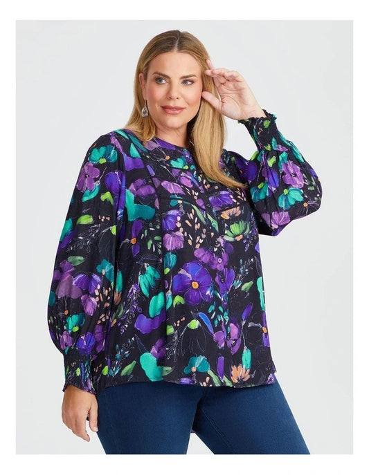 Taking Shape Natural Etched Floral Button Top   Plus Size 24 RRP $140 New