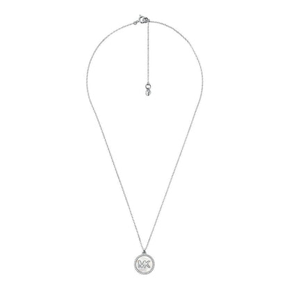 Michael Kors MK Pavé and Mother-of-Pearl Logo Pendant Necklace Gen New RRP $325