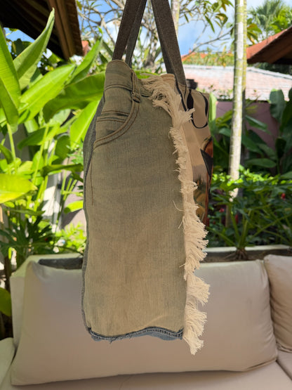 ⭐ “Vogue Paws” Fringe Tote Upcycled Denim Tote Bag – Handmade Eco-Friendly -NEW