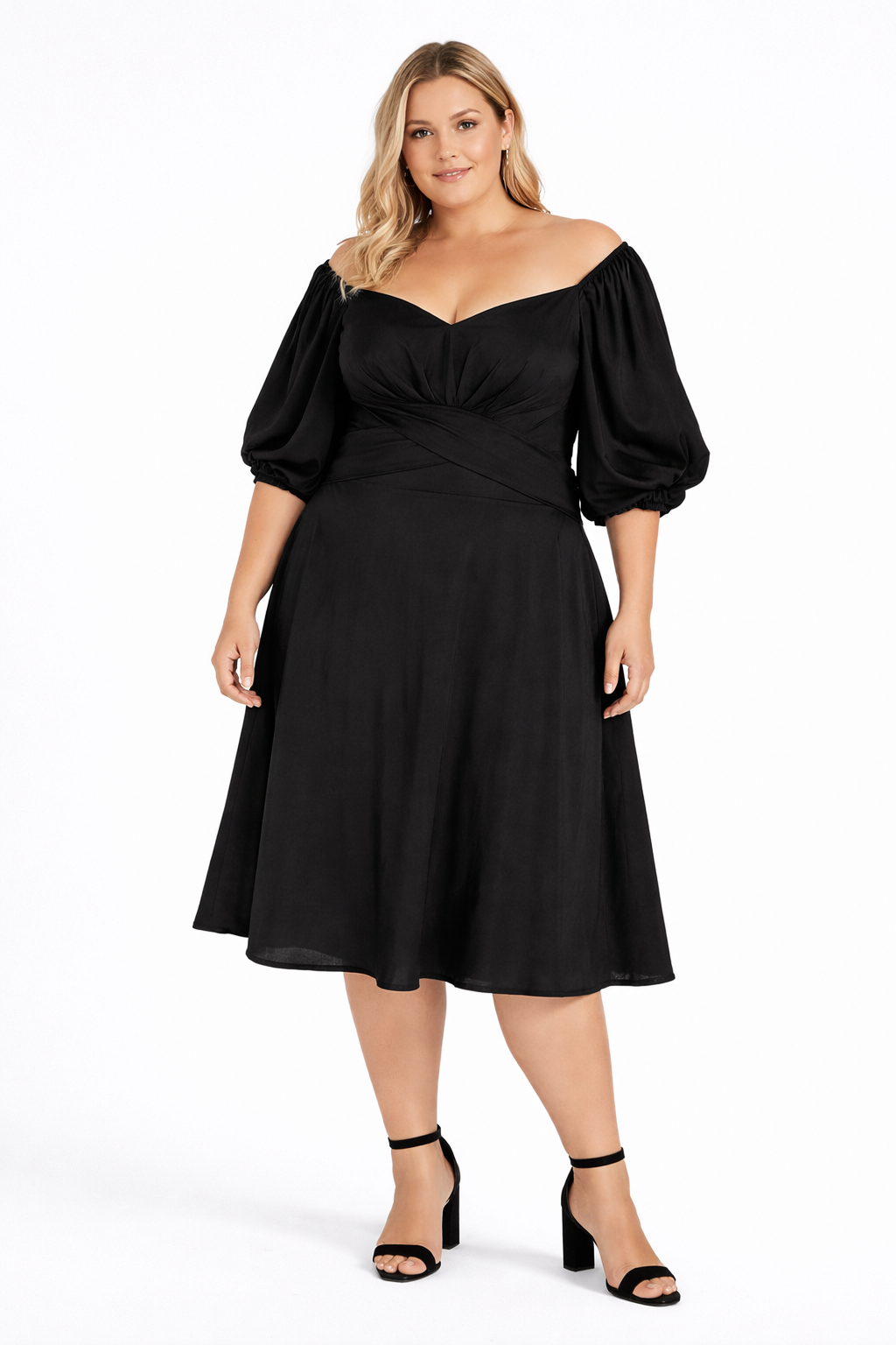 🖤 City Chic Black Off Shoulder Dress | Plus Size L (20) | Puff Sleeve | Elegant
