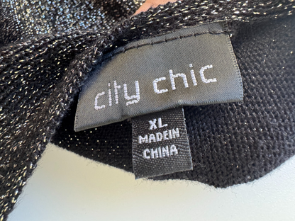 City Chic Black/Silver  Metallic Lurex Knit Top/Dress Size XL 22 Shimmer Party