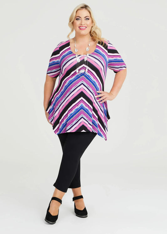 Taking Shape Emma Stripe Top in Purple Plus Size 14 New With Tags RRP $120