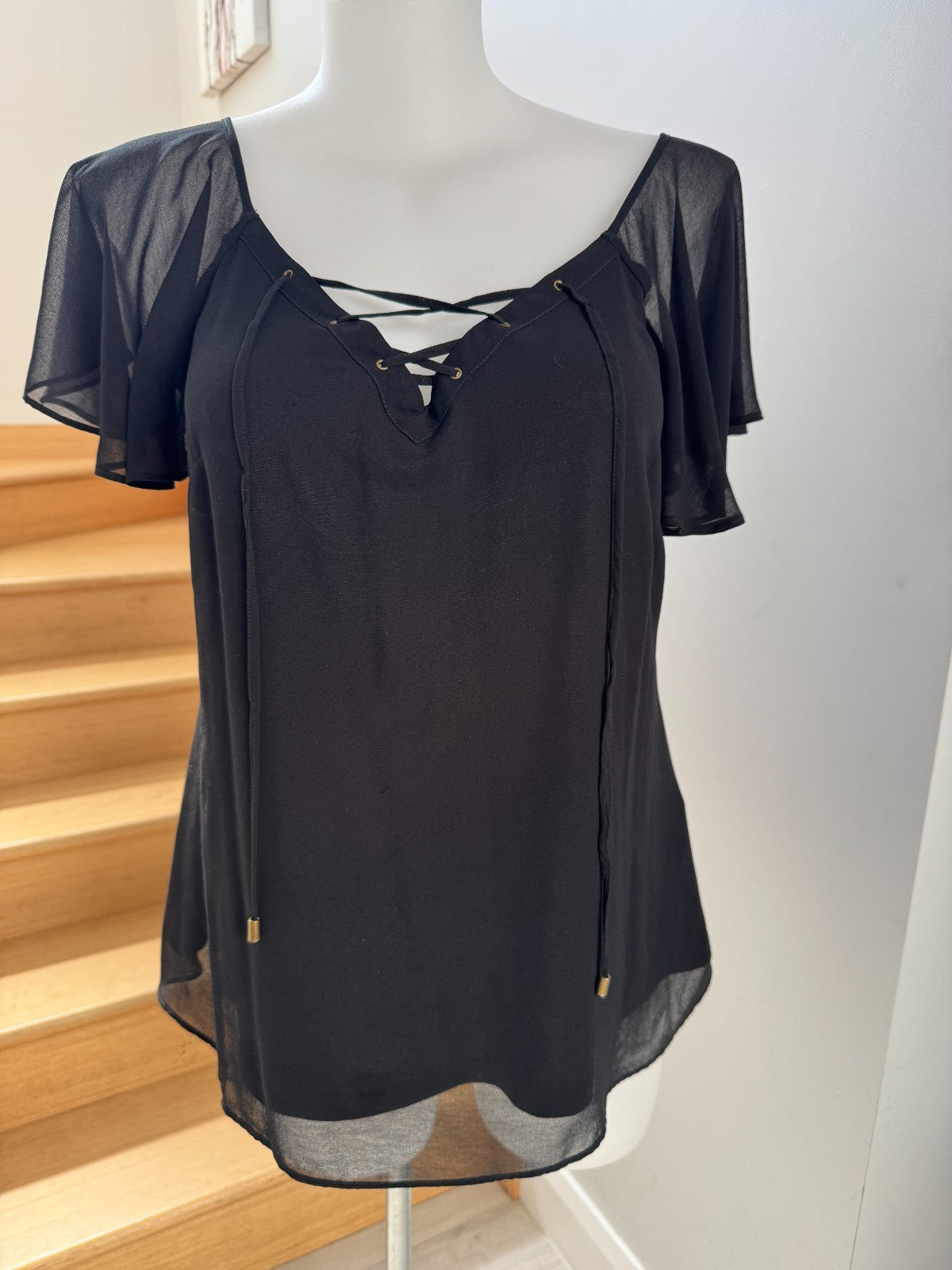 City Chic Black Lace-Up Chiffon Top Fully lined Plus Size 14🖤 Perfect day/night