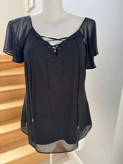 City Chic Black Lace-Up Chiffon Top Fully lined Plus Size 14🖤 Perfect day/night