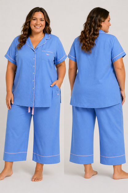 Peter Alexander Light Blue Linen Cotton Pyjama Set Womens Size 2+ (22-24) As New