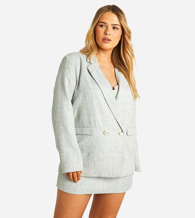 Boohoo Plus Boucle Blazer & Skirt Set Mint Green Size 20 Oversized RRP $182 NEW