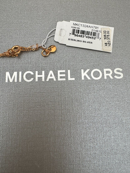 Michael Kors MK Pavé and Mother-of-Pearl Rose Gold Pendant Necklace New RRP $325