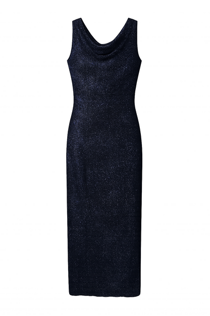Navy Lurex Evening Maxi Dress Womens Size 14 Sparkle Formal Cowl Neck As New