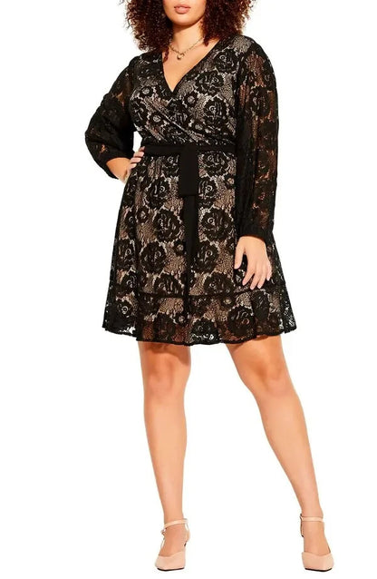 City Chic Ladies Lace Fly Away Dress size 20 L Colour Black Nude RRP $140