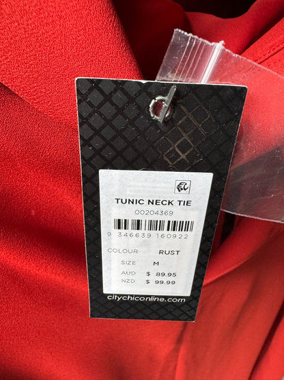 City Chic Tunic Shirt with Neck Tie Rust Plus Size M 18 RRP $90 NEW