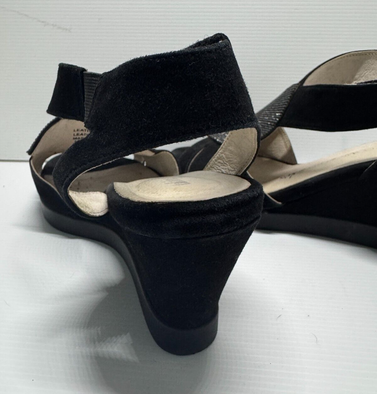 TAKING SHAPE Black Suede Wedge Peep Toe Leather Shoes Size 40 As New RRP $150
