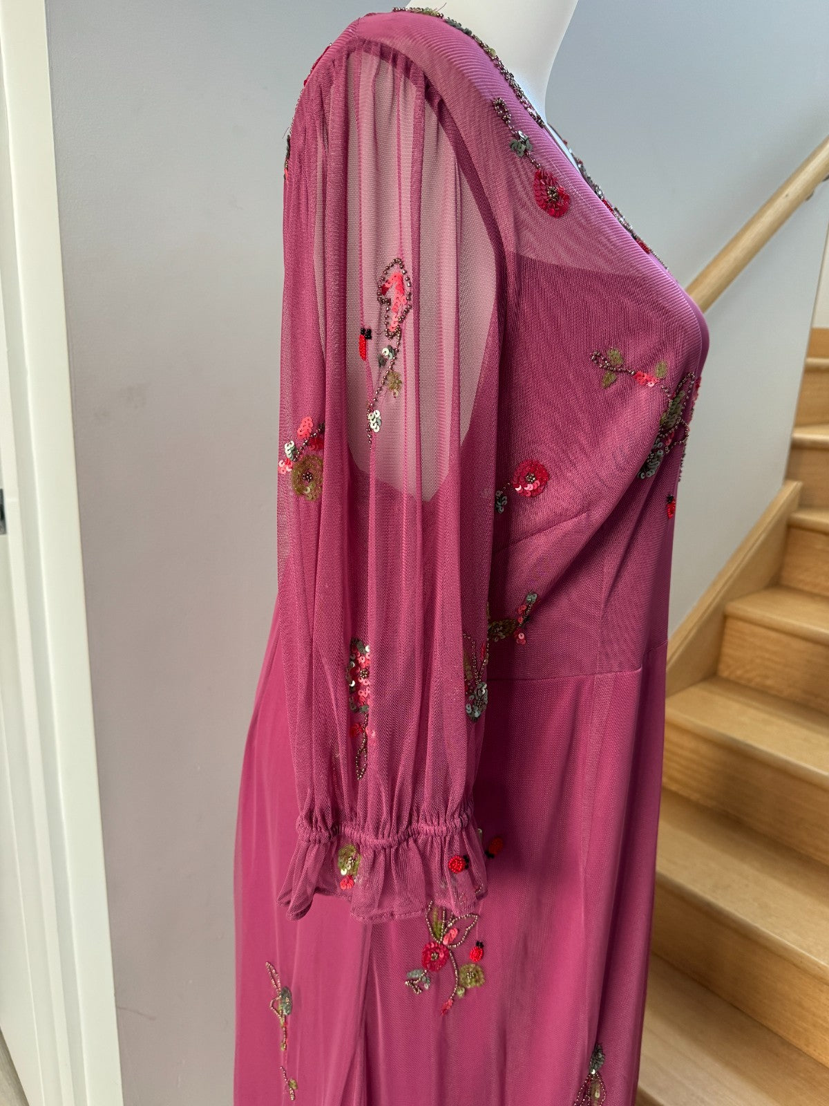 Monsoon London Sabrina Embellished Midi Dress Pink Beaded New with Tags RRP $270