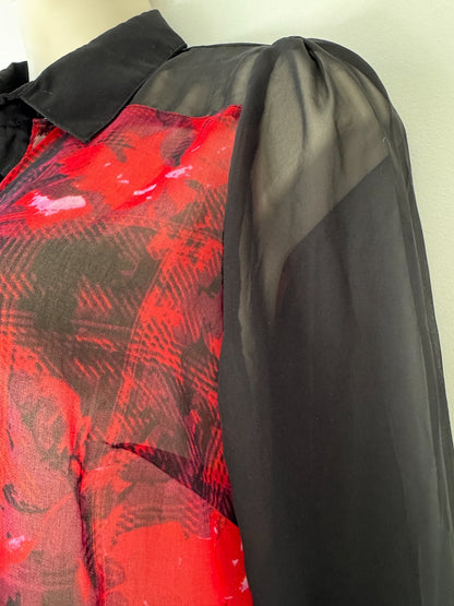 City Chic Red Black Sheer Button Shirt Longline 🖤 Plus Size 14 (XS) 🖤
