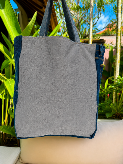 ⭐ Boho Retro “Flower Child” Upcycled Denim Tote Bag – Handmade Eco-Friendly -NEW