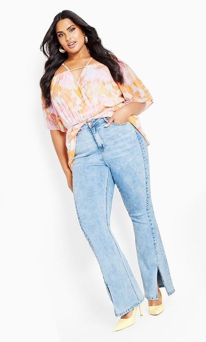 City Chic Ladies Adelina Cold Shoulder Top Sunset Plus Size 18 New RRP 100