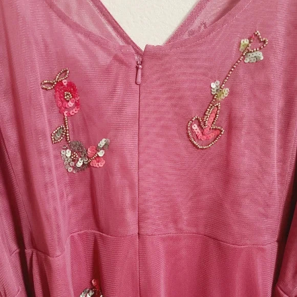 Monsoon London Sabrina Embellished Midi Dress Pink Beaded New with Tags RRP $270