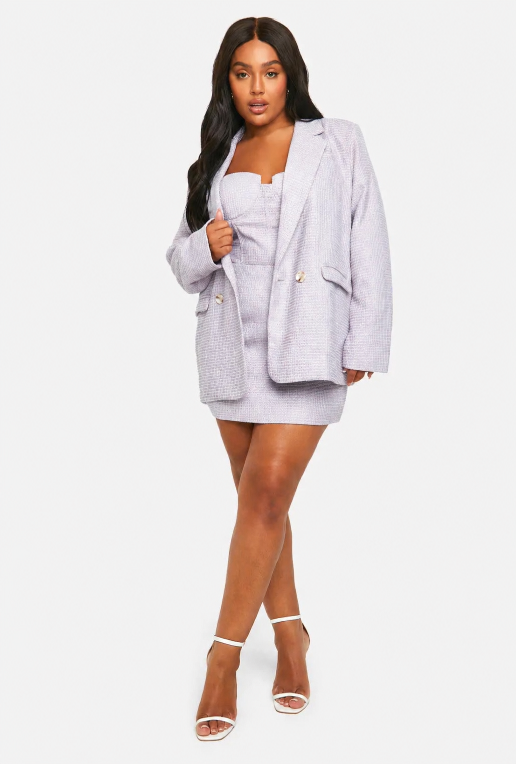 Boohoo Plus Boucle Blazer (22) & Skirt (20) Set Mint Green RRP $182 NEW