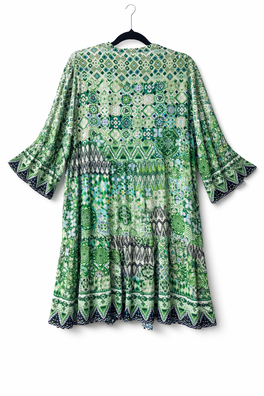 Taking Shape Sparkle Tile Tunic Dress Plus Size 12 Green Viscose Tiered Boho