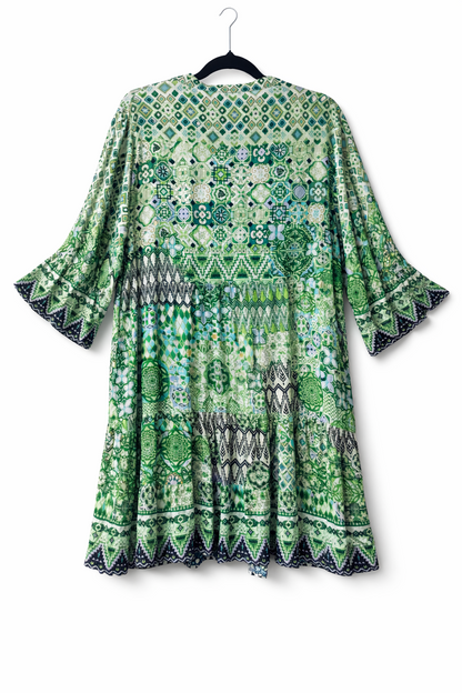 Taking Shape Sparkle Tile Tunic Dress Plus Size 12 Green Viscose Tiered Boho