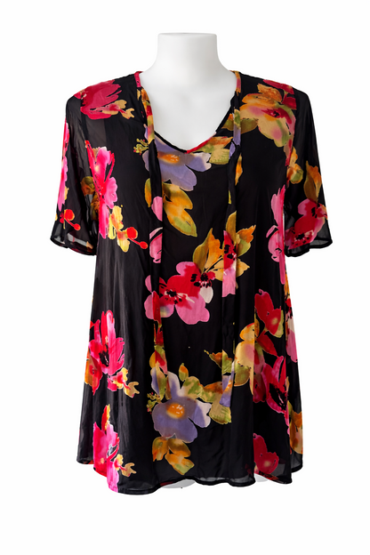 Taking Shape Bouquet Satin Burnout Top Plus Size 14 Floral Blouse 🖤 Stunning 🖤