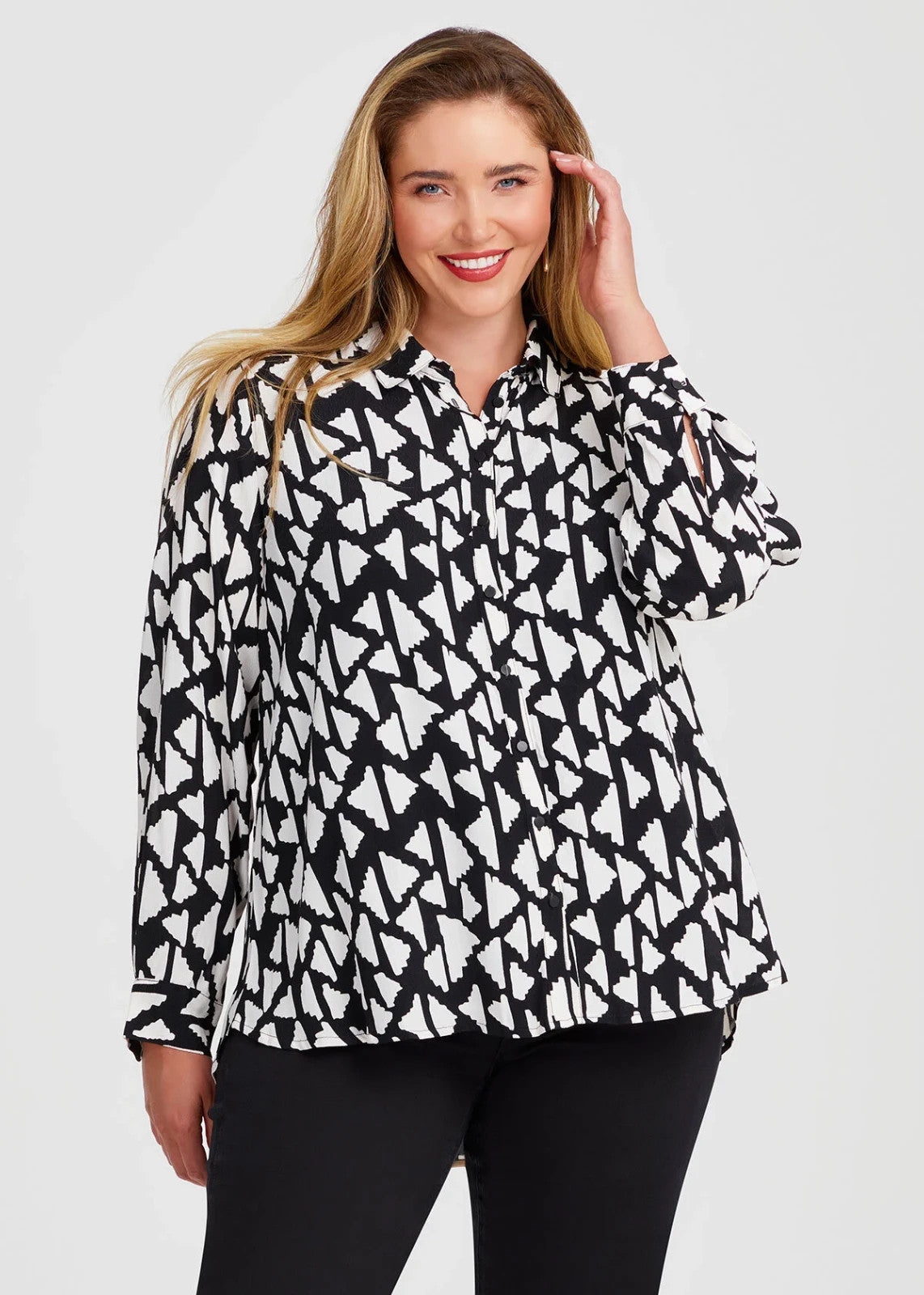 Taking Shape Natural Aztec Print Shirt Black & White RRP $140 New with Tags 12