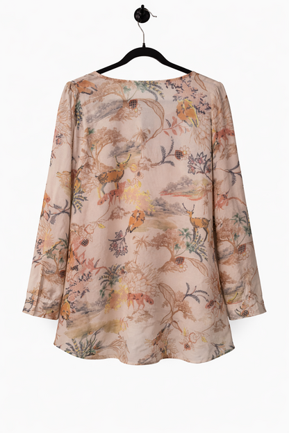 🌿 City Chic Botanical Blouse Plus Size M 18 HiLow Hem Cuffed Sleeve RRP $70 New