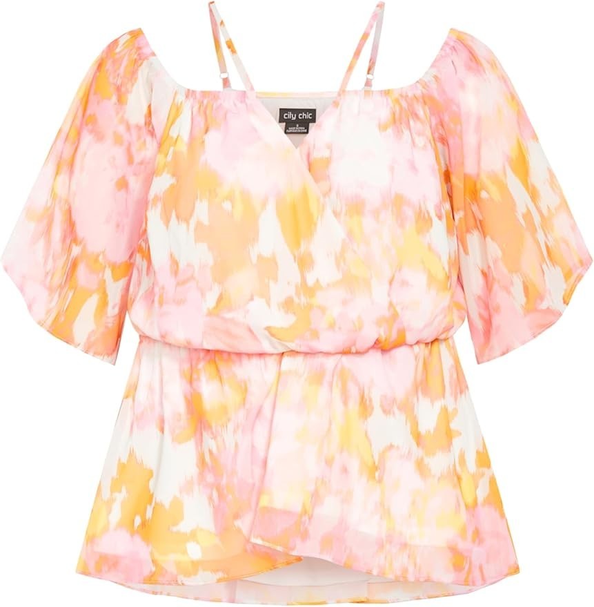 City Chic Ladies Adelina Cold Shoulder Top Sunset Plus Size 18 New RRP 100