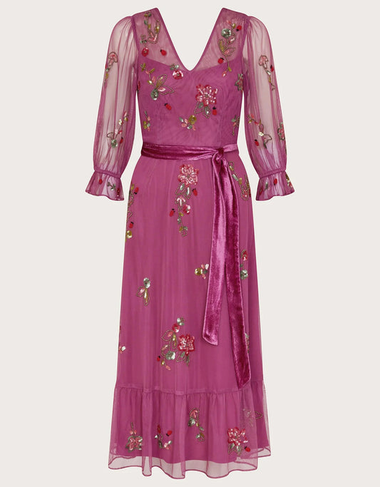 Monsoon London Sabrina Embellished Midi Dress Pink Beaded New with Tags RRP $270