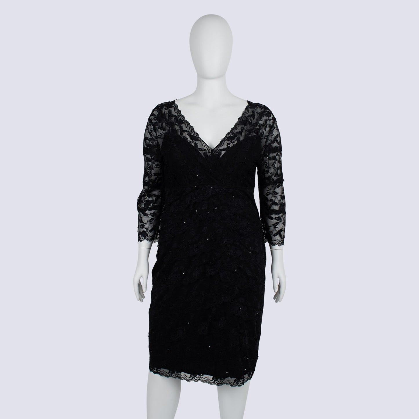 🖤Grace Hill Black Lace Dress Size 20 Sequin Detail 3/4 Sleeve Fully Lined🖤New