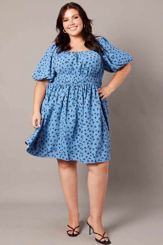 You & All Blue Ditsy Puff Skater Dress Size 20 New with Tags RRP $70