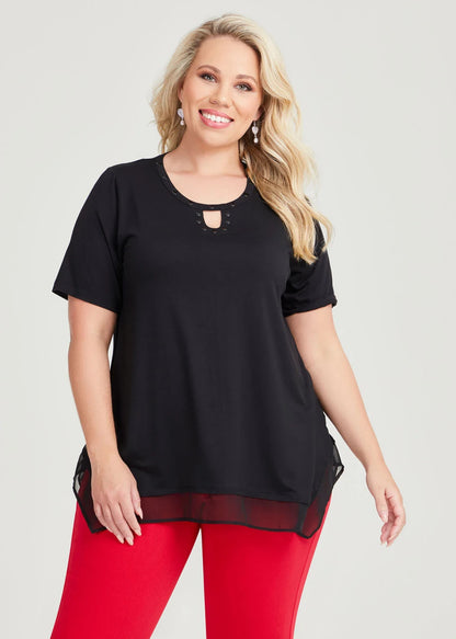 Taking Shape Cotton Black Embellished Chiffon Top  Plus Size 22 New 🖤 RRP $100