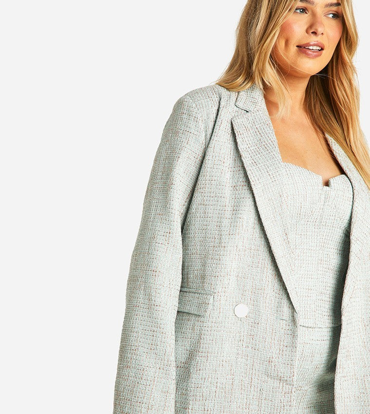 Boohoo Plus Boucle Blazer & Skirt Set Mint Green Size 20 Oversized RRP $182 NEW