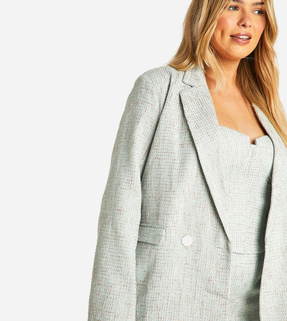 Boohoo Plus Boucle Blazer & Skirt Set Mint Green Size 20 Oversized RRP $182 NEW