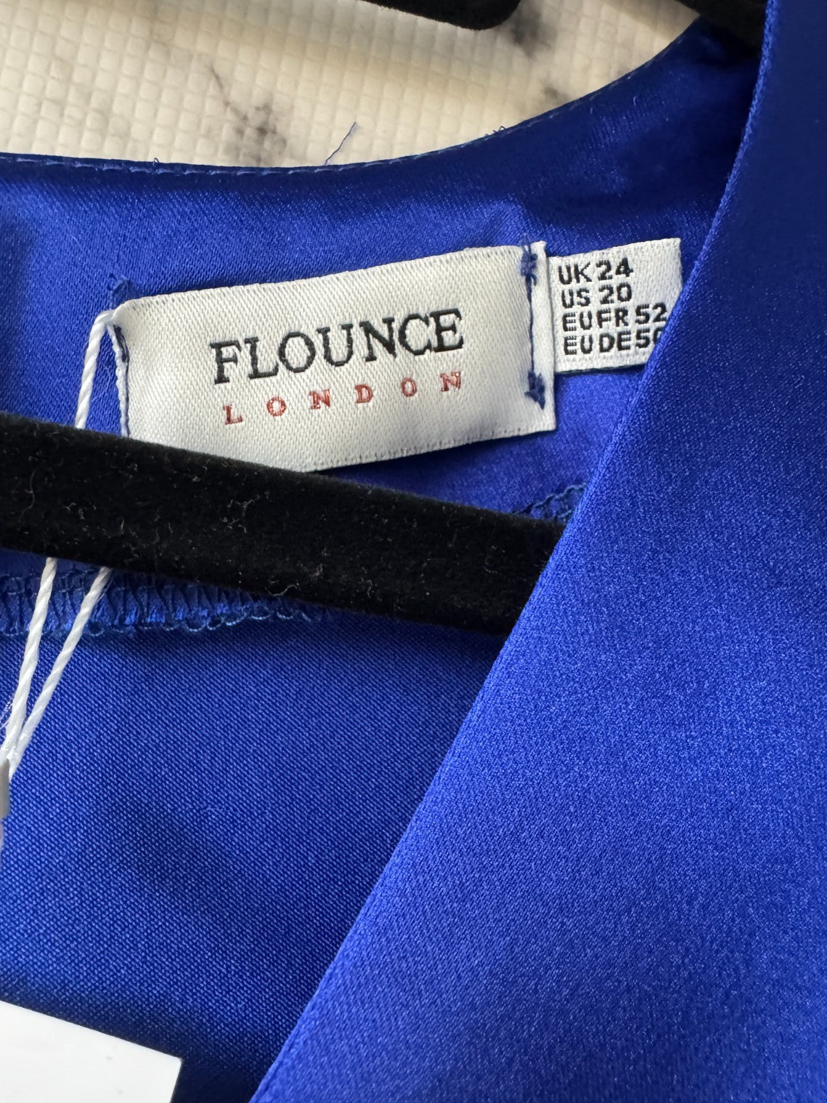 Flounce London Blue Satin Draped Mini Dress | 24 | V-Neck Wrap Style New