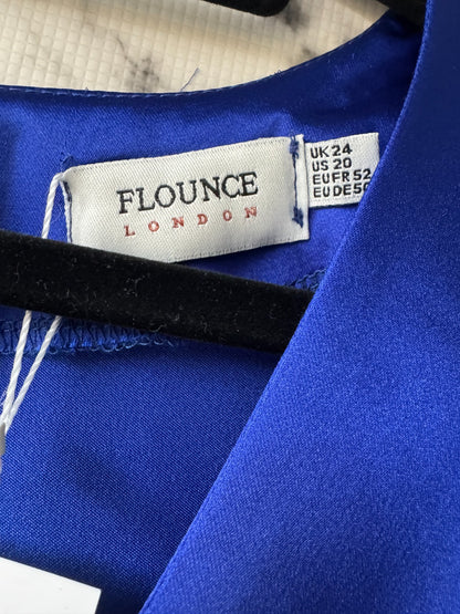 Flounce London Blue Satin Draped Mini Dress | 24 | V-Neck Wrap Style New
