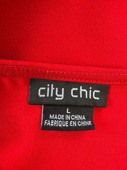 City Chic Plus Size Red Dress – Size L (Approx AU 20) – Puff Sleeve – Stretch