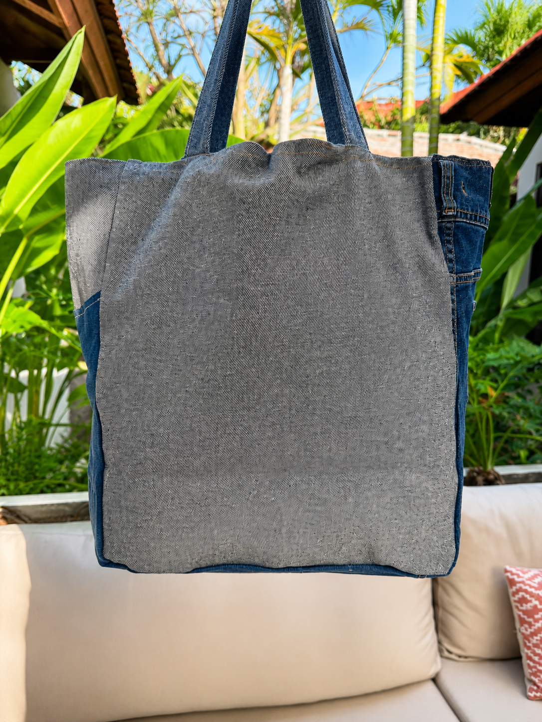 ⭐ Upcycled Denim Tote Bag “Melody & Merlot” – Handmade Eco-Friendly -NEW ⭐