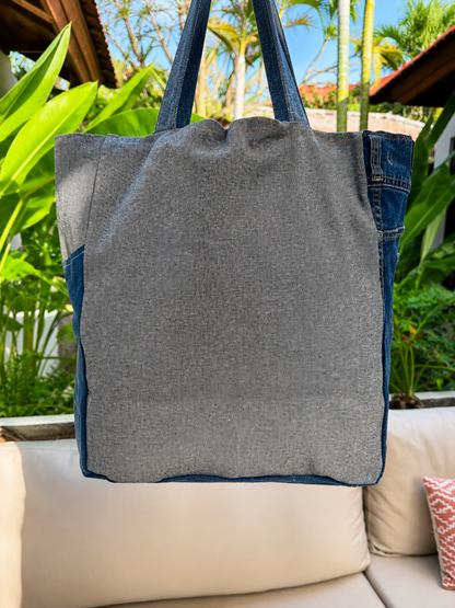 ⭐ Upcycled Denim Tote Bag “Melody & Merlot” – Handmade Eco-Friendly -NEW ⭐
